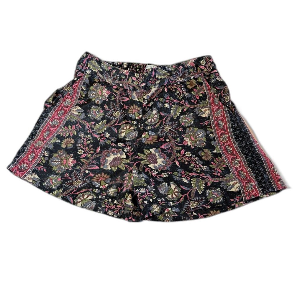 Earthbound Trading Co. Silky Satin Hippie Floral Paisley Bohemian Shorts Size M